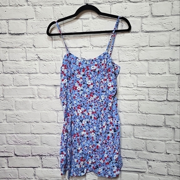 CALVIN KLEIN Women's Mini Dress Blue Floral Print Size M NWT Adjustable Straps - Picture 1 of 10